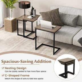 Giantex Nesting End Table Set of 3, Rectangle Stacking Side Table with Wooden Top & Sturdy Metal Legs