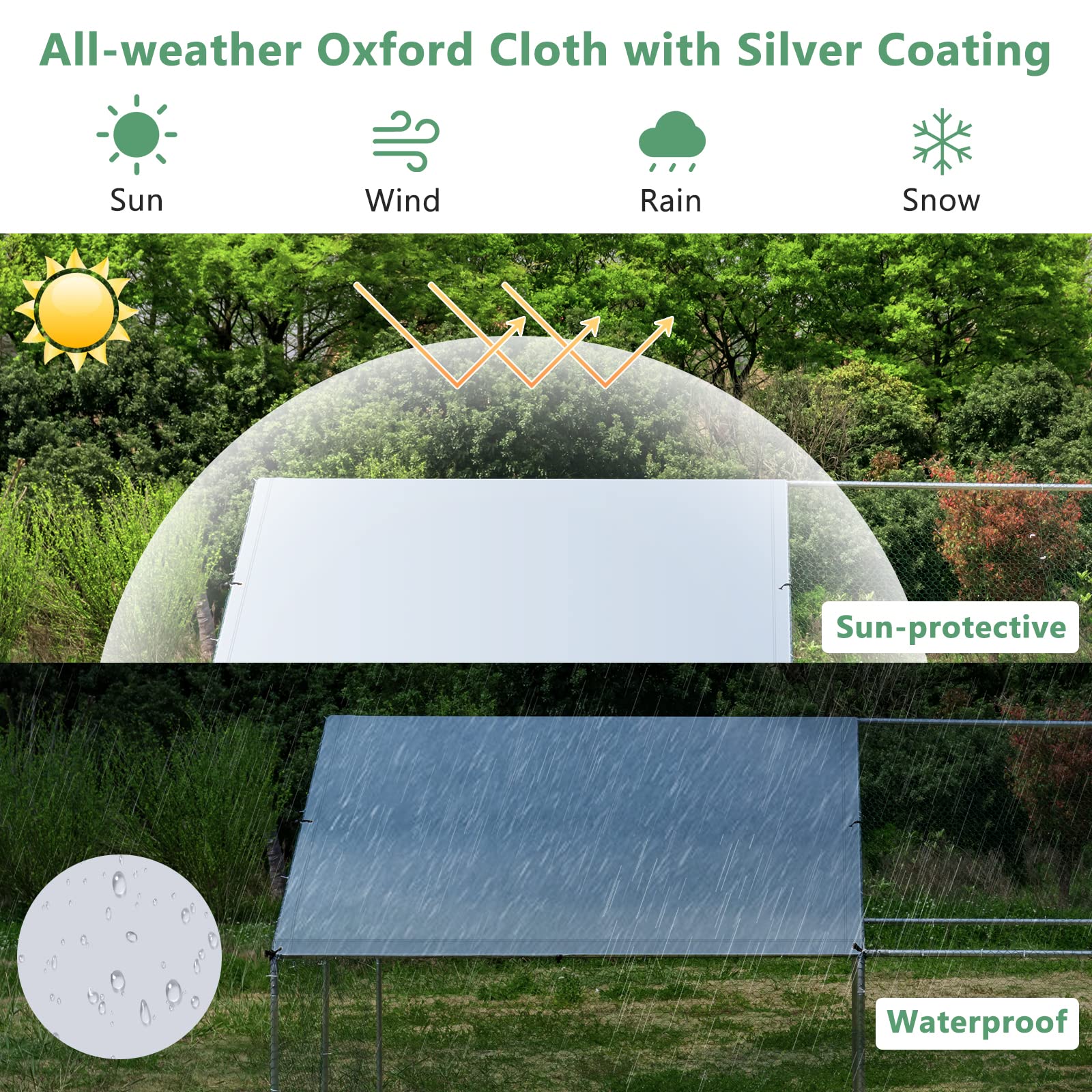Large Spire-Shaped Chicken Coop, Galvanized Metal Hen House with Waterproof & Sun-protective Cover