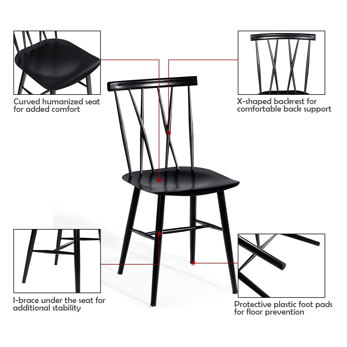Giantex Set of 2 Steel Dining Chairs, Black Counter Height Chairs