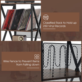 Giantex 3-Tier End Table, Rolling Turntable Stand, Rustic Vinyl Record Storage Holder w/ 3 Dividers for Albums
