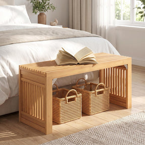 Bamboo Dining Bench, 90CM Long Entryway Bench Indoor Kitchen Bench