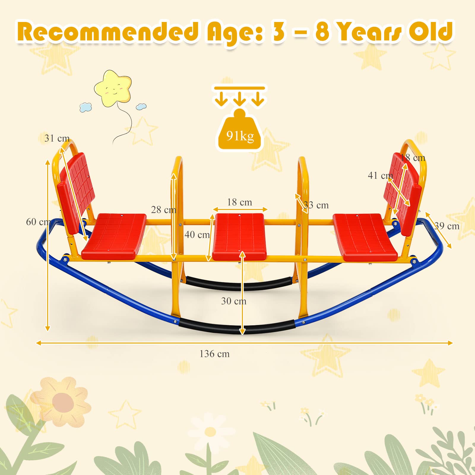 Kids Seesaw Teeter Totter, Metal Rocking Seesaw Heavy Duty Indoor Outdoor Playground Equipment for Toddlers