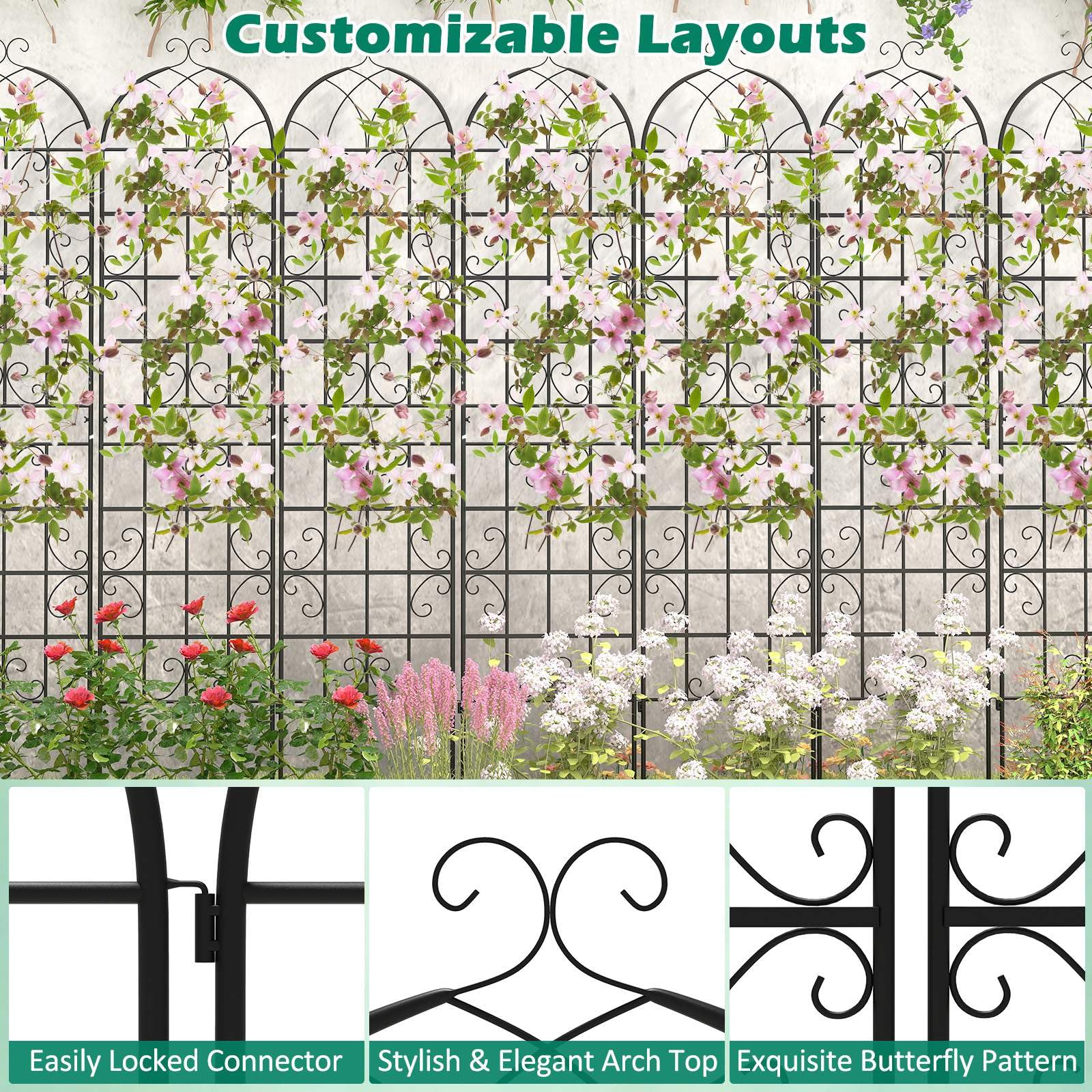 2 Pack 220cm x 50cm Metal Garden Trellis Outdoor Decorative for Climbing Plants