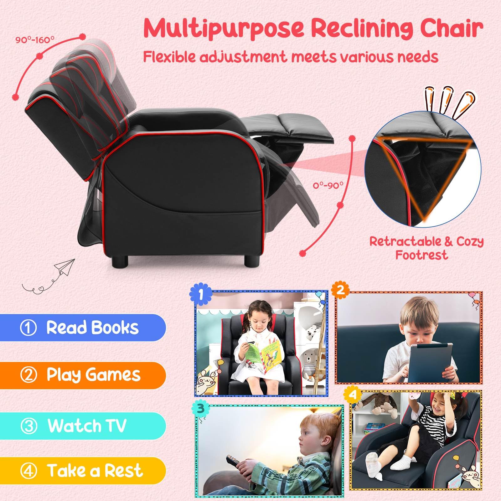 Kids Recliner Chair with Side Pockets