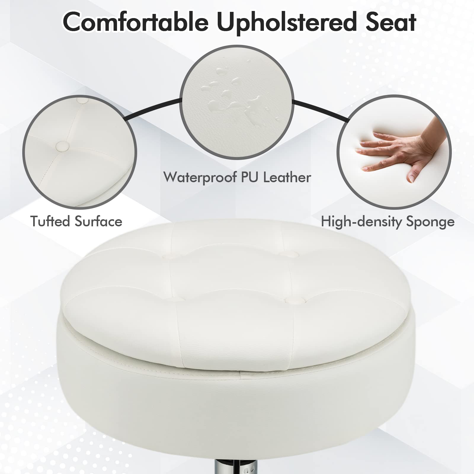 Giantex Vanity Stool with Storage, 360° Swivel PU Leather Vanity Chair, 50-66cm Height Adjustable Makeup Stool