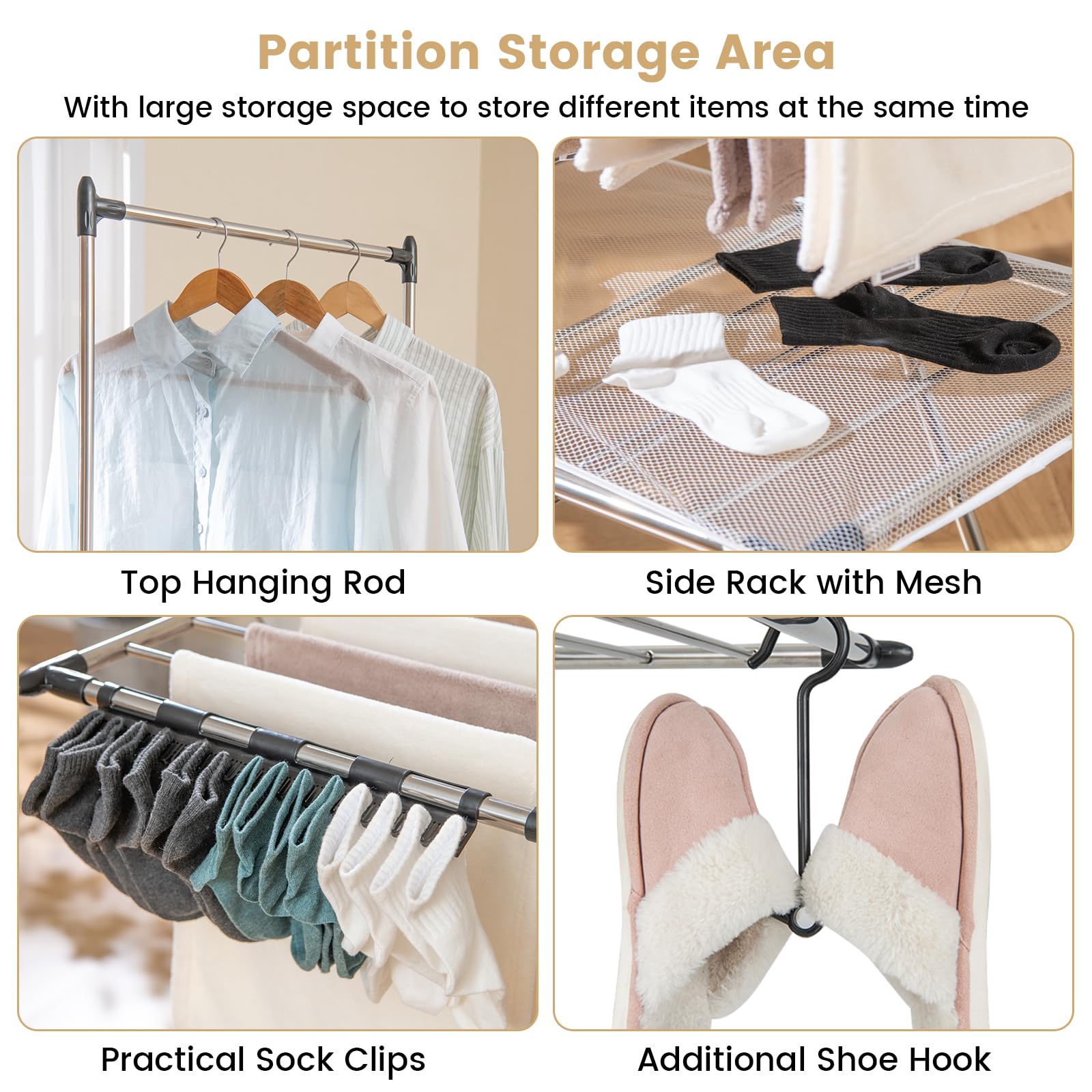 Giantex Foldable Clothes Drying Rack, 2-Tier Laundry Drying Rack with Hanging Bar