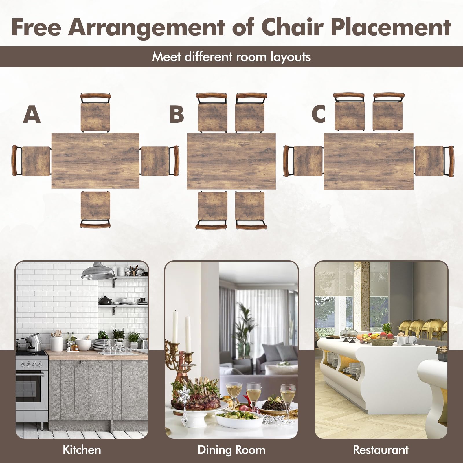 Dining Table Set for 4 5-Piece Industrial Kitchen Furniture Dinette Set