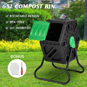 Single Chamber Compost Tumbler, 65 L Compact Tumbling Composter w/Sliding Door