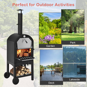 Portable Outdoor Pizza Oven, Patio Pizza Grill, Wood-fired Pizza Maker w/Pizza Stone, Waterproof Cover and Pizza Peel