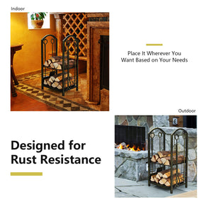 Giantex Firewood Rack with 4 Fireplace Tools Wrought Iron Log Storage Rack