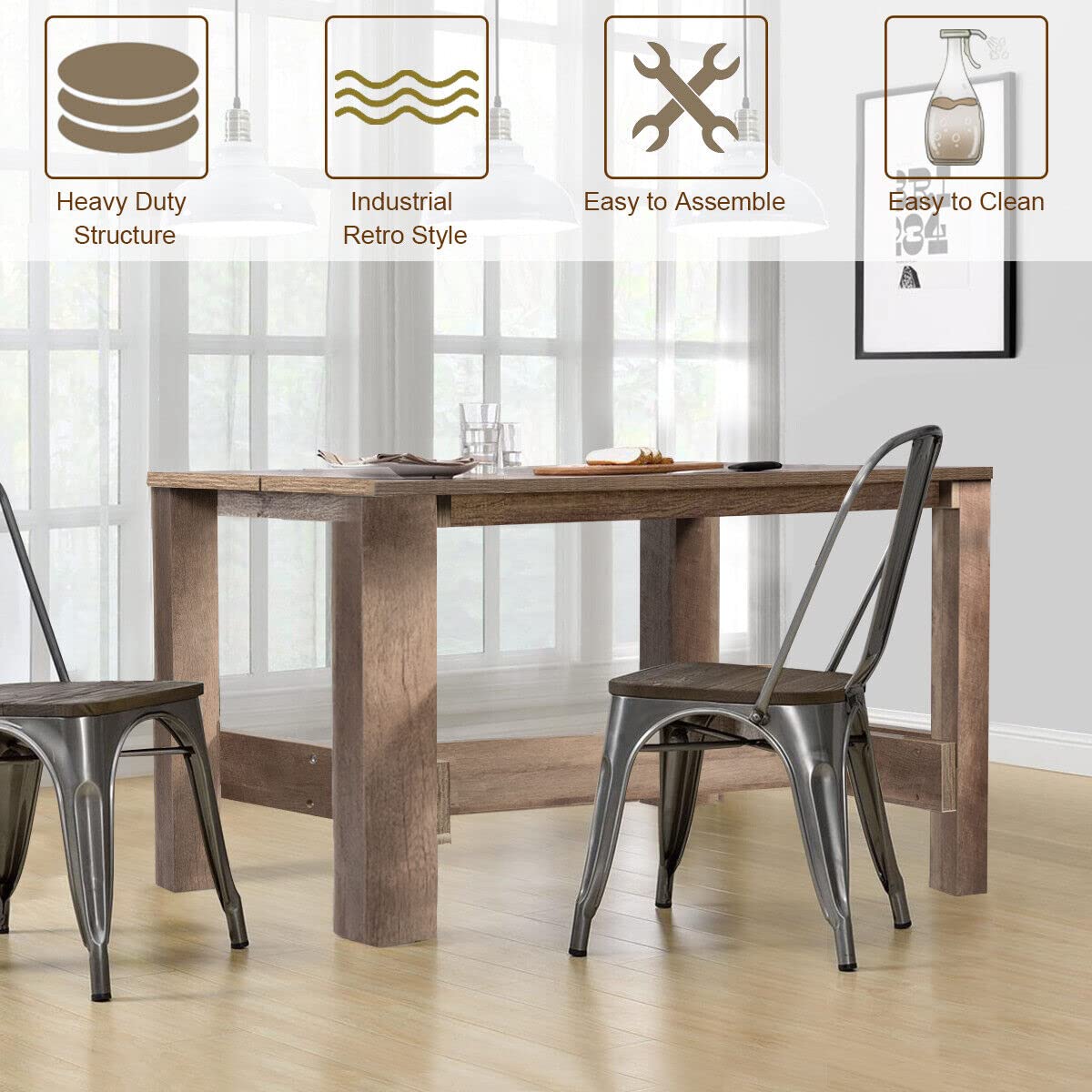 Giantex Dining Table, Rectangular Counter Height Table, Retro Kitchen Table, Space-Saving Bar Table for Dining Room