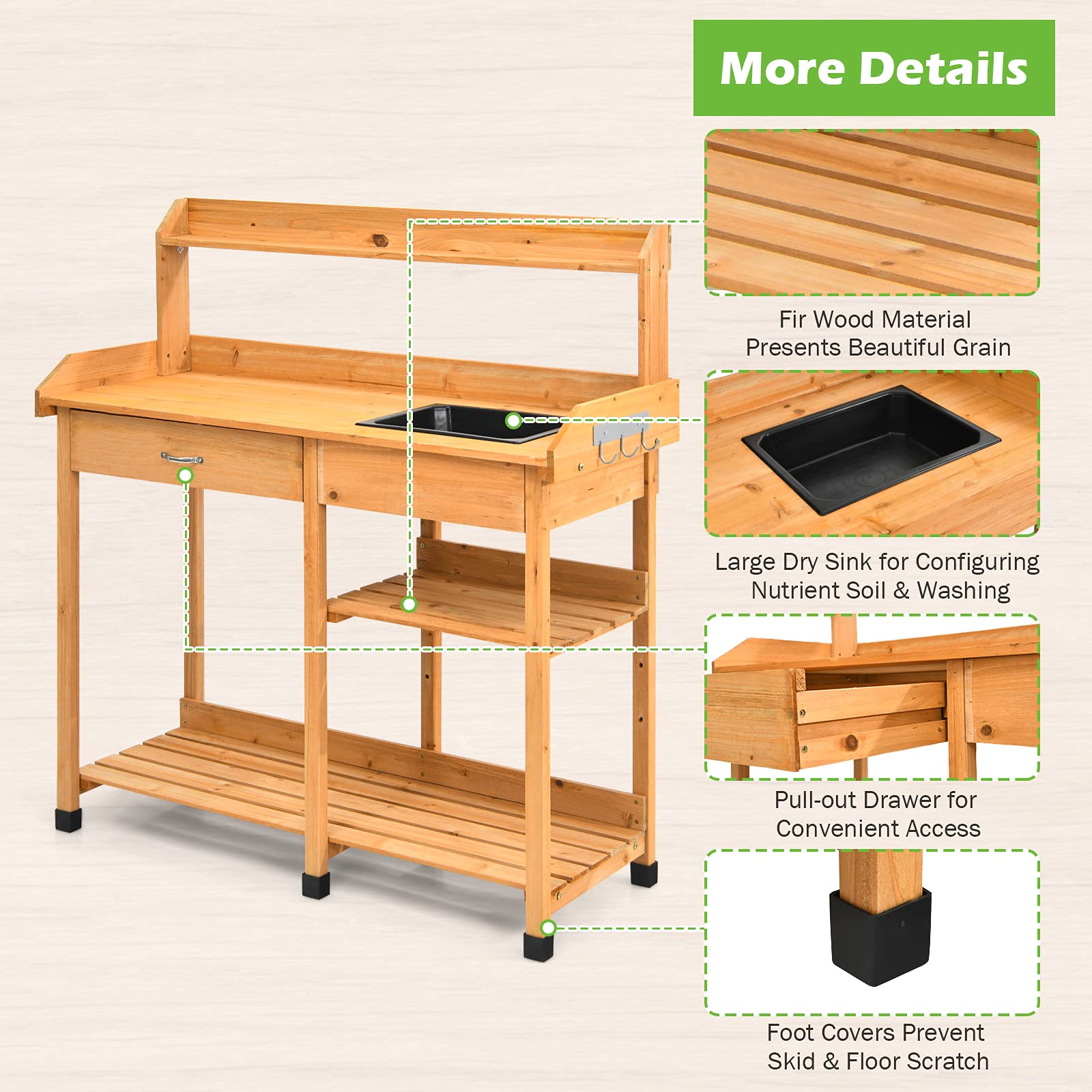 Giantex Garden Potting Bench Table, Wooden Potting Work Table