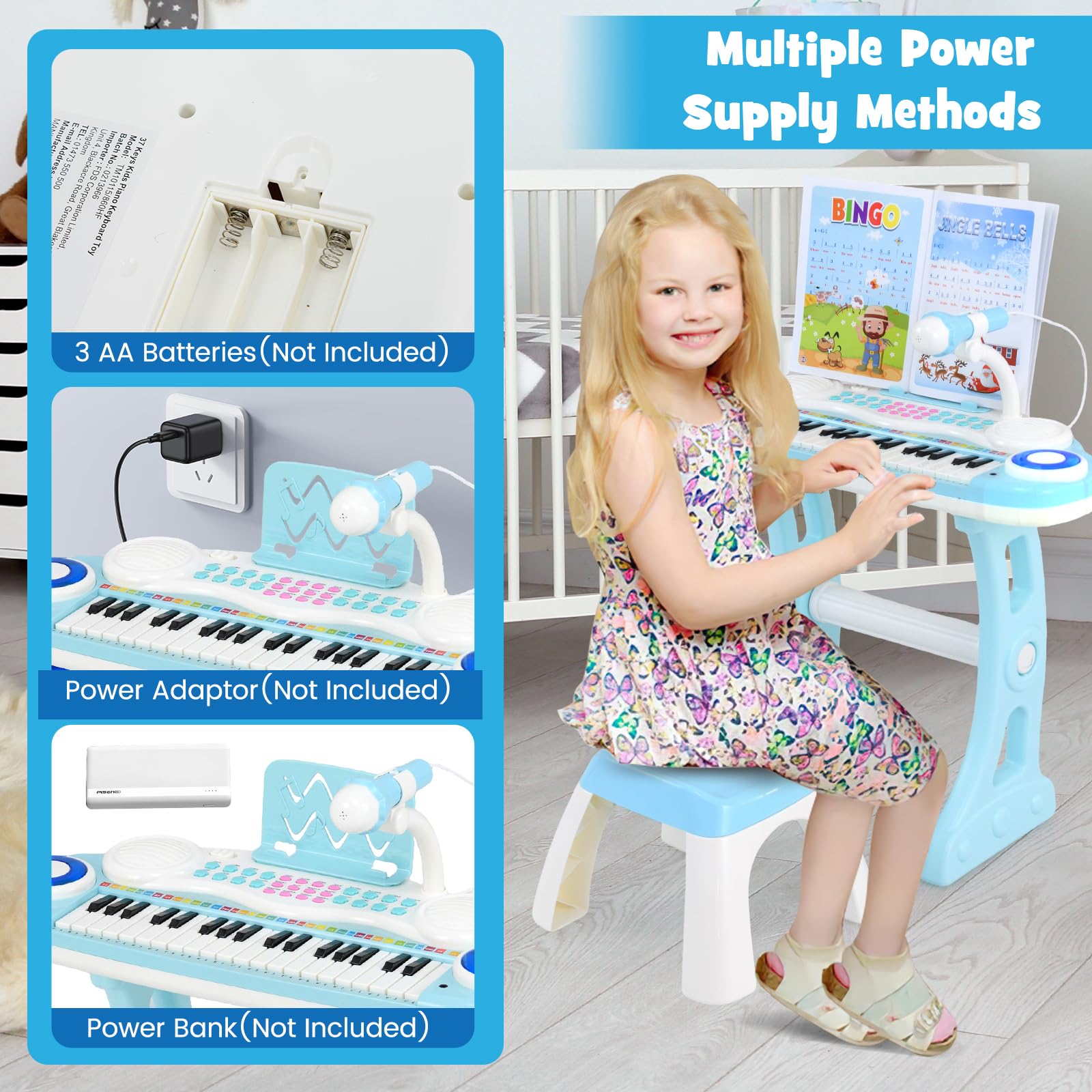 37-Key Kids Piano Keyboard Toy, Toddler Electronic Piano w/ Music Score, Music Stand, Microphone,