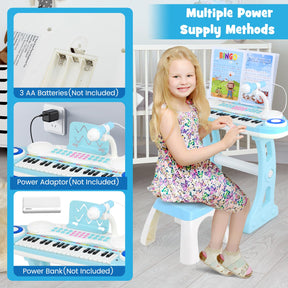 37-Key Kids Piano Keyboard Toy, Toddler Electronic Piano w/ Music Score, Music Stand, Microphone,