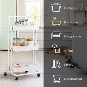 Giantex 3-Tier Kitchen Trolley Cart with Wheels, Multifunctional Cart with Utility Handle
