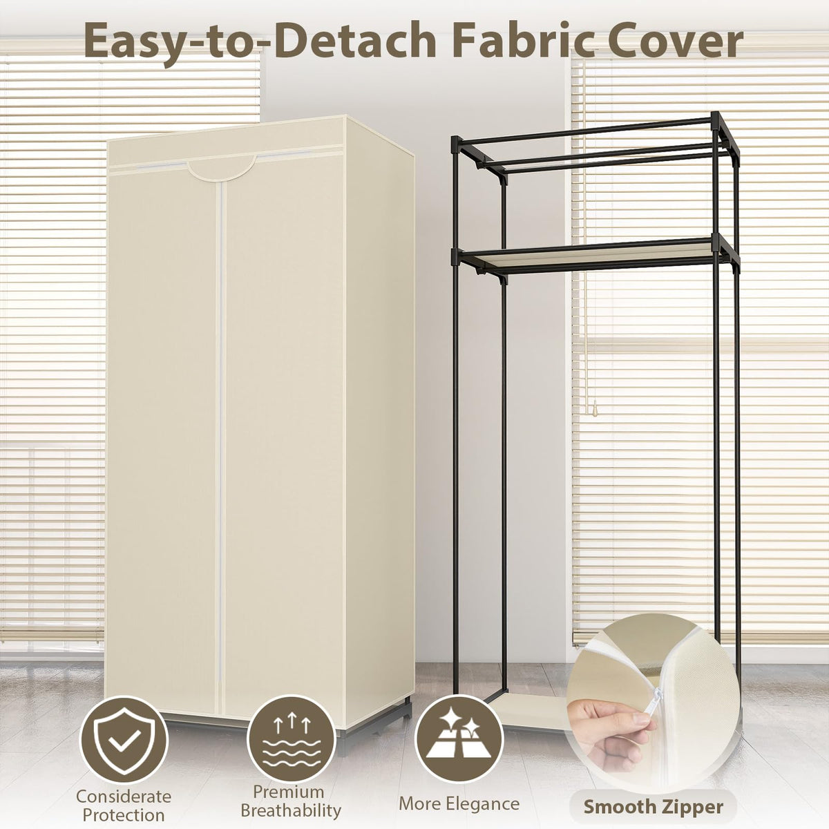 Fabric Wardrobe Portable Single Clothes Closet w/Hanging Rail