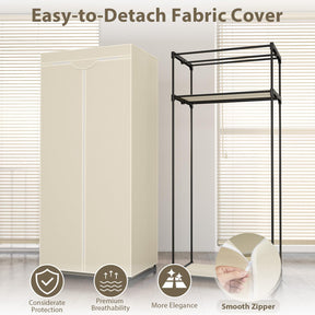 Fabric Wardrobe Portable Single Clothes Closet w/Hanging Rail