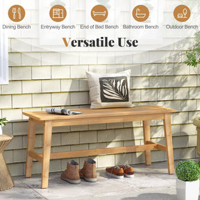 100cm Bamboo Dining Bench with Handwoven Rattan Seat, Wooden Entryway Bench, Farmhouse Kitchen Table Bench