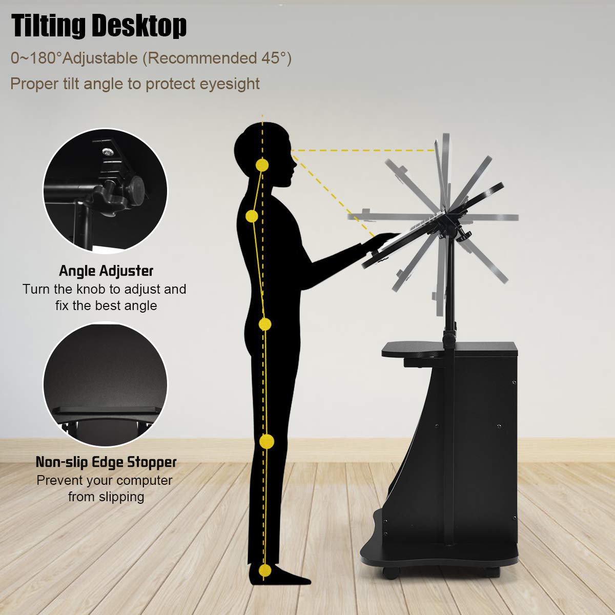 Giantex Mobile Laptop Desk, Height Adjustable Computer iPad PC Stand Table w/Wheels & Storage