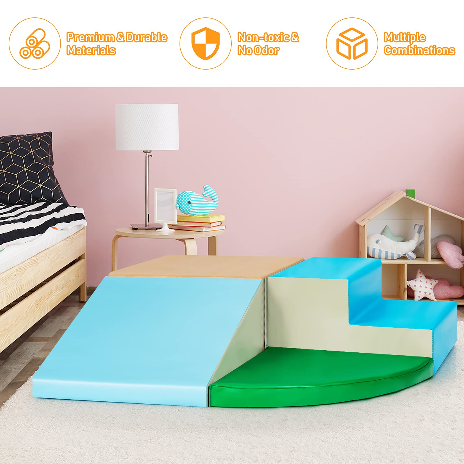 4-Piece Kids Climb Crawl Playset for Nursery and Kindergarten