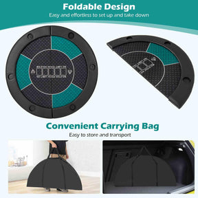 1.2M 6-Player Foldable Poker Table Top, Portable Round Blackjack Board Game Mat w/Carrying Bag