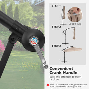 3m Offset Hanging Umbrella with Cover Patio Cantilever Umbrella w/Easy Tilt Adjustment