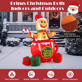 210CM Inflatable Gingerbread Man in Hot Cocoa Mug, Xmas Blow up Yard Decoration with Built-in LED Lights
