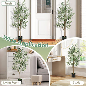 Giantex 130 cm Tall Artificial Olive Tree Set of 2, Fake Potted Trees