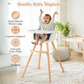 BABY JOY Convertible Baby High Chair, 3-in-1 Wooden High Chair/Booster/Chair with Removable Tray