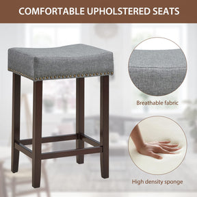 Giantex Set of 2 Saddle Bar Stools, 61cm H Backless Counter Stool, Brass Nailhead Studs