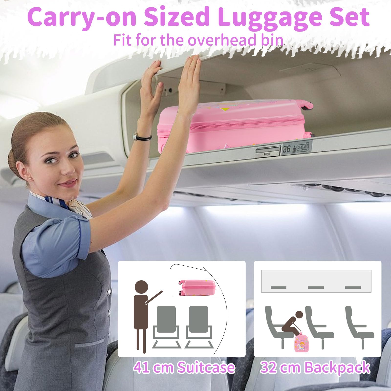 2 PCS Kids Luggage Set, 13" Travel Backpack and 16" Carry-on Suitcase with Spinner Wheels