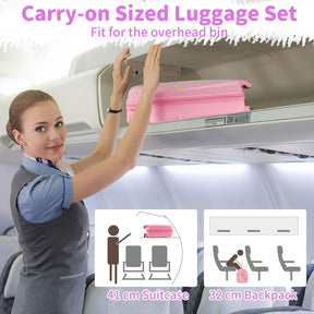 2 PCS Kids Luggage Set, 13" Travel Backpack and 16" Carry-on Suitcase with Spinner Wheels