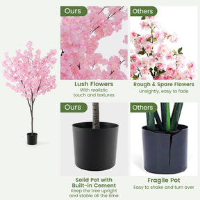 Giantex 190cm Tall Artificial Cherry Blossom Tree, Faux Floral Plant w/ 1170 Pink Flowers, Nursery Pot, Potted Plant Indoor Decor