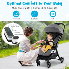 Lightweight Baby Stroller, Folding Infant Toddler Stroller w/Backrest, Storage Basket,Footrest & Canopy