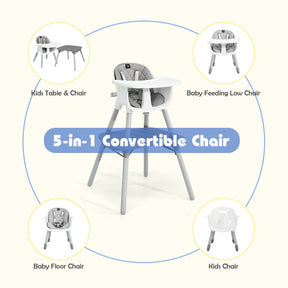 5 in 1 Convertible Baby High Chair, Infant Dining Chair Booster Seat w/Removable Tray