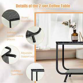 Giantex Marble Coffee Table, Modern Faux Marble Top Coffee Table w/Metal Frame