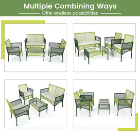 4 Piece Patio Round Wicker Conversation Set W/Soft Cushions