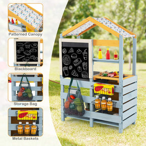 2 in 1 Wooden Mud Kitchen, Double Sided Outdoor Play Kitchen & Grocery Store w/Removable Water Box & Sink