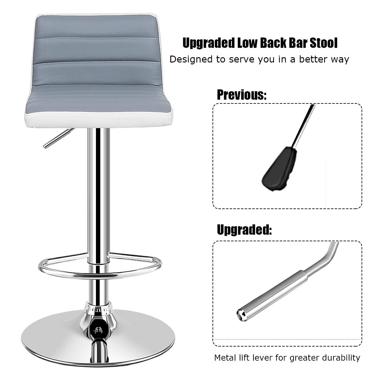 Giantex 2PC Gray & White Bar Stools, Modern Swivel Barstools, Adjustable Height, Gas Lift, PU Leather Seat