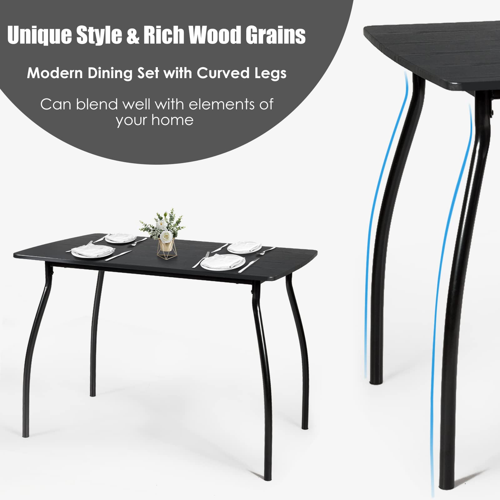 Giantex 5Pcs Dining Table Set, Rectangular Dining Table Furniture Set, Modern Dining Table and Chairs Set