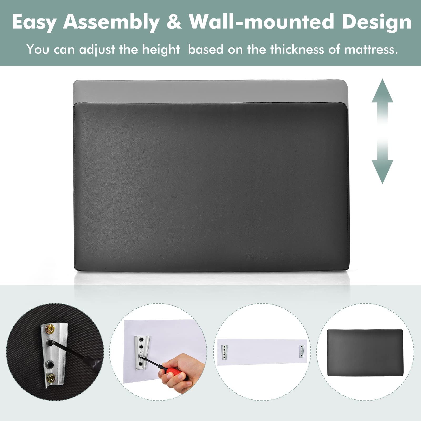Giantex Wall-Mounted Headboard, Modern PU Leather Upholstered Headboard