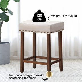 Giantex Set of 2 Saddle Bar Stools, 61cm H Backless Counter Stool, Brass Nailhead Studs