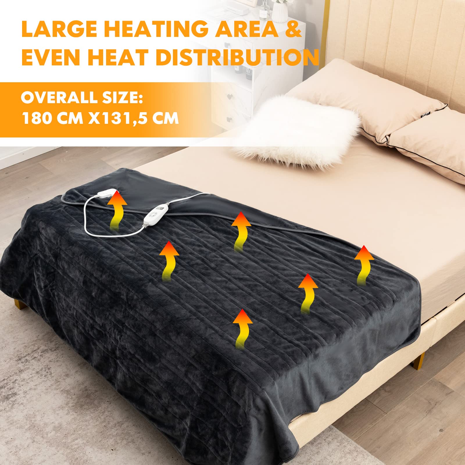 Electric Heated Blanket Throw, Double-Sided Fleece Soft Fast Heating Blanket w/9 Heat Settings, 9 Hours Timing Function