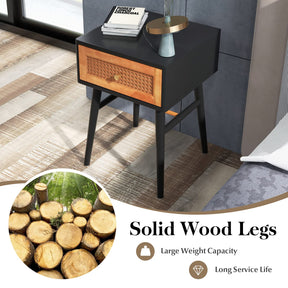 Giantex Rattan Nightstand, Boho Accent End Table with Storage Drawer