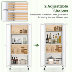 Giantex Glass Doors Storage Cabinet w/Wheels, Mobile 2 Doors Food Pantry Cupboard Cabinet