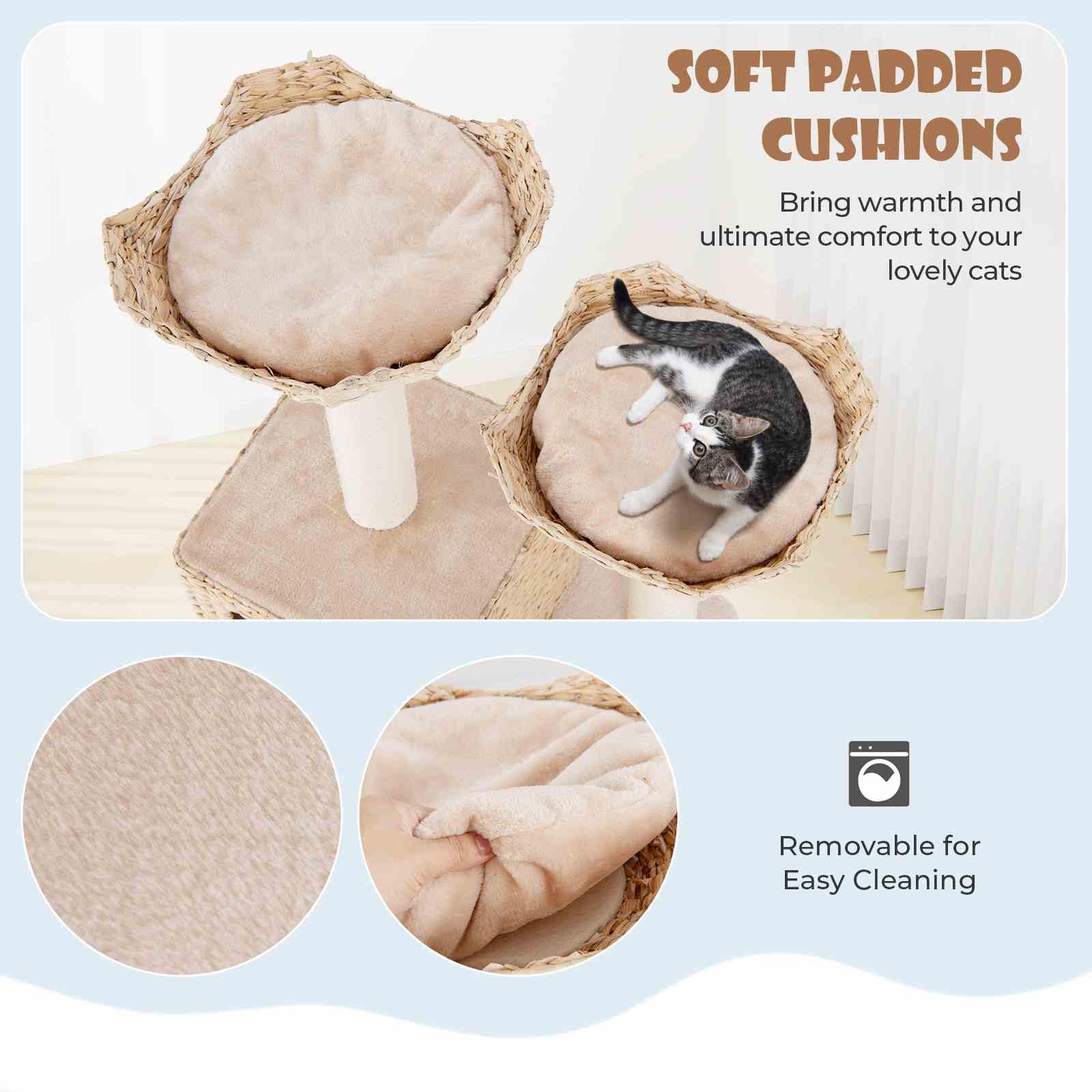 122cm Cattail Cat Tower w/Sisal Scratching Posts, Condo, Basket Bed