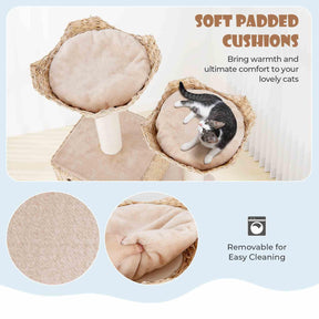 122cm Cattail Cat Tower w/Sisal Scratching Posts, Condo, Basket Bed