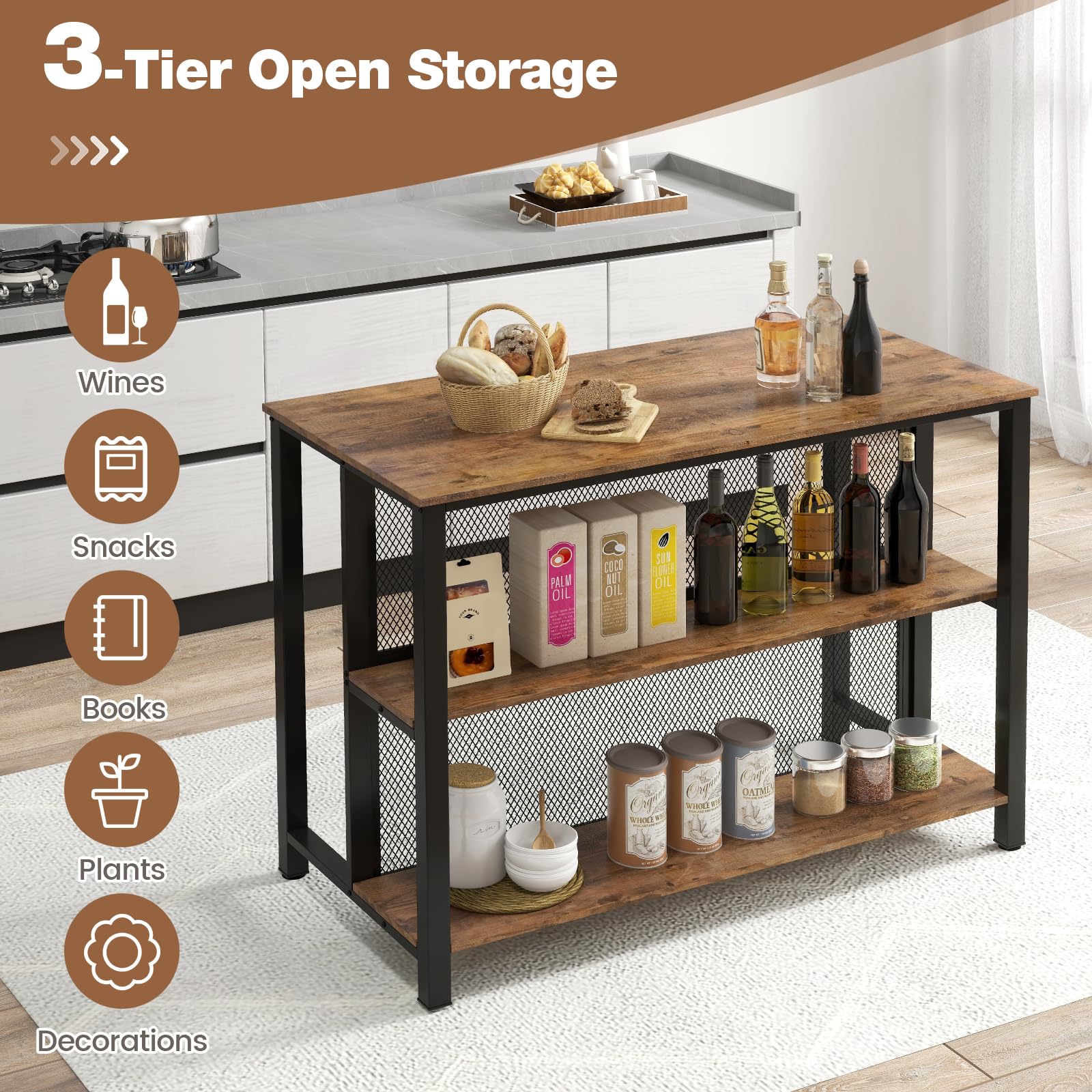 Giantex 91 cm Tall Bar Table with Storage 3-Tier Wine Bar Unit Table with Open Shelves