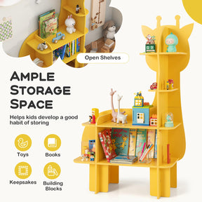 HONEY JOY Giraffe Bookcase for Kids, 4-Tier Toy Storage Organizer with Open Storage Shelves