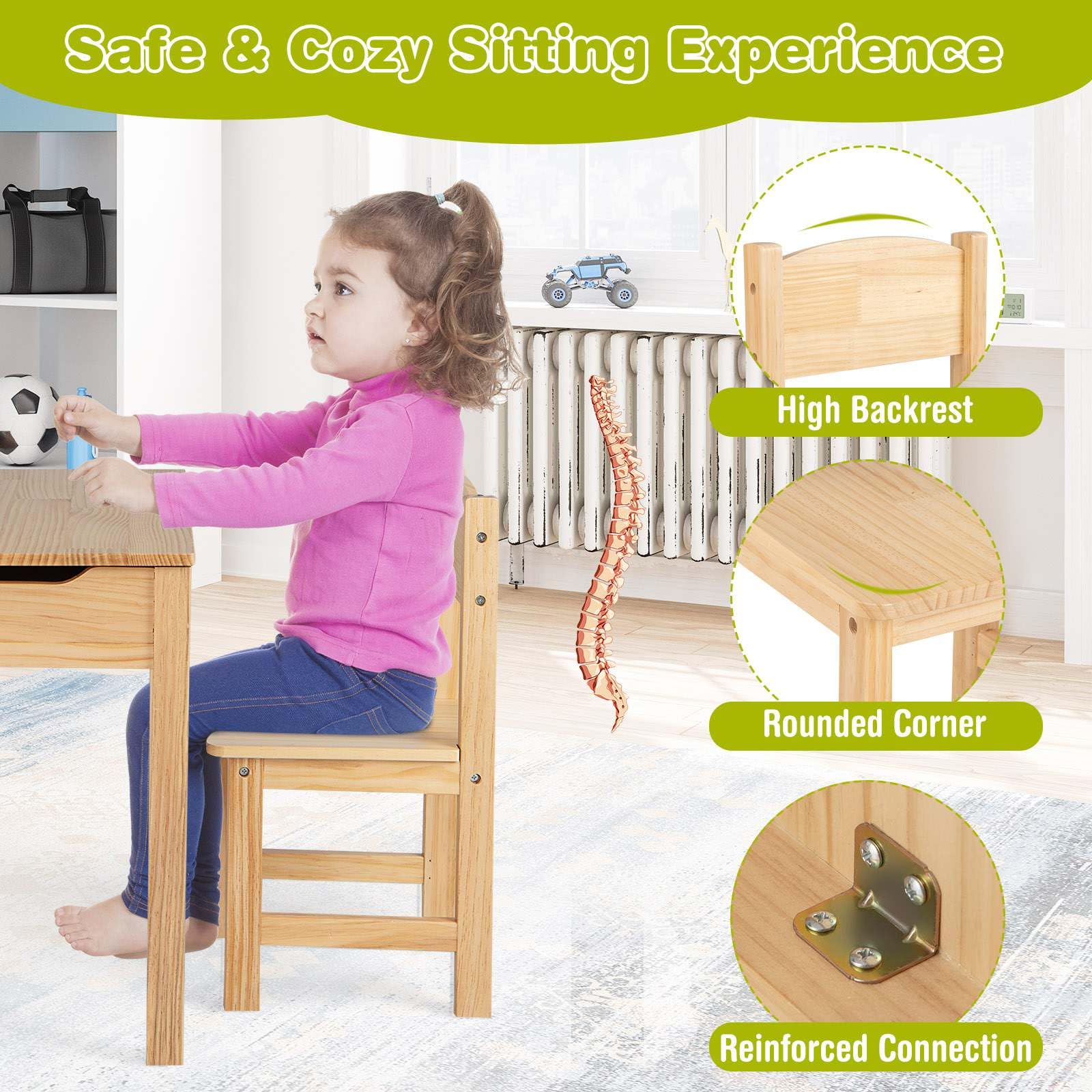 Kids Table and Chairs Set, Activity Desk and Chair for Children w/Paper Roll Holder & 2 Markers